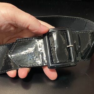 Vintage plus size 47” long x 2” wide Black Patent Leather Belt